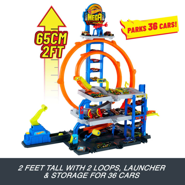 Mattel Hot Wheels MEGA Loop Garage Playset With 1 Die-Cast Toy Car & 1 Toy Helicopter In 1:64 Scale