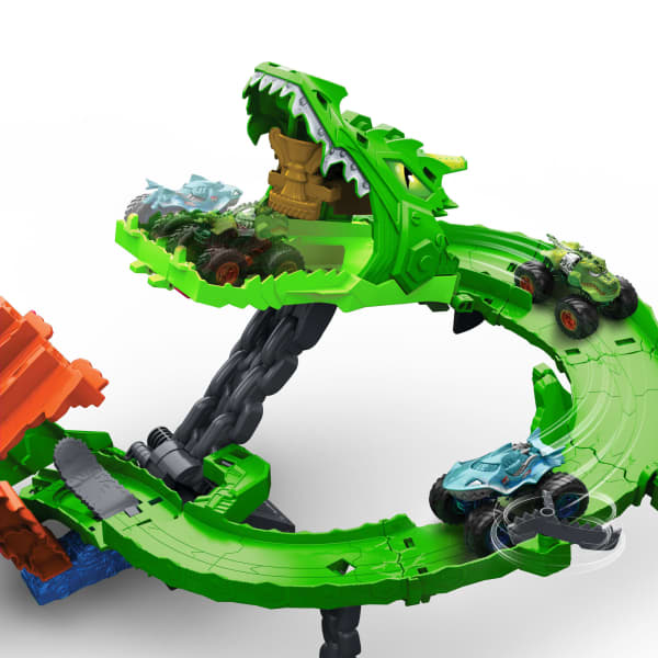 Mattel Hot Wheels Monster Trucks-Coffret Piste Dragon Sharks Vs. Dinos