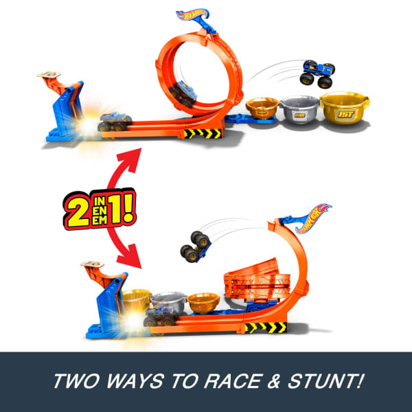 Mattel Hot Wheels Monster Trucks Loop-And-Flip Trophy Challenge Playset & Die-Cast Bigfoot Toy Truck