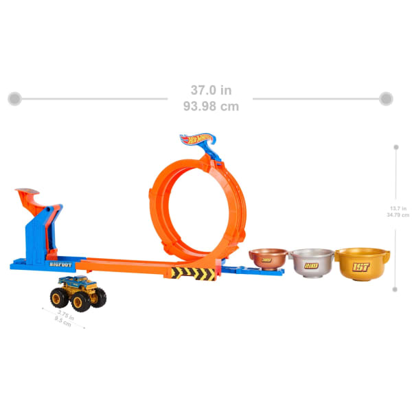 Mattel Hot Wheels Monster Trucks Loop-And-Flip Trophy Challenge Playset & Die-Cast Bigfoot Toy Truck