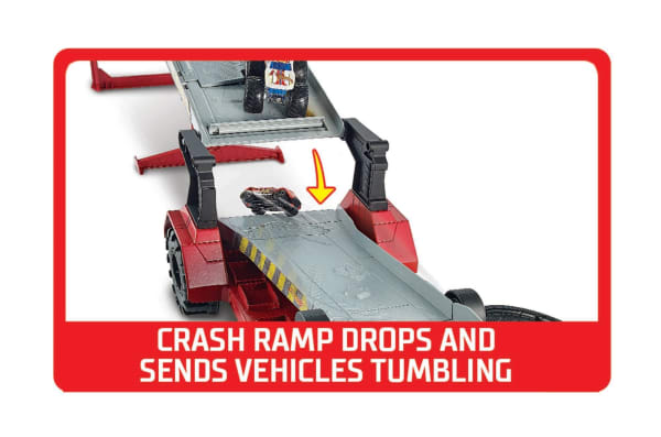 Mattel Hot Wheels Monster Trucks Transporter And Track With 1:64 Scale Toy Truck