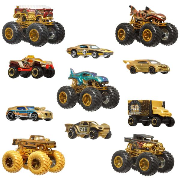 Mattel Hot Wheels Monster Trucks Trophy Champions Collection 5 1:64 Scale Toy Trucks & 6 Die-Cast Cars