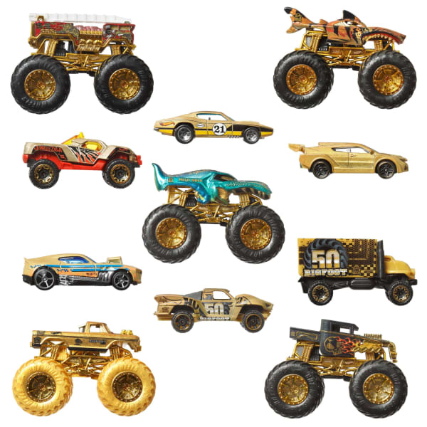 Mattel Hot Wheels Monster Trucks Trophy Champions Collection 5 1:64 Scale Toy Trucks & 6 Die-Cast Cars