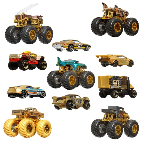 Mattel Hot Wheels Monster Trucks Trophy Champions Collection 5 1:64 Scale Toy Trucks & 6 Die-Cast Cars