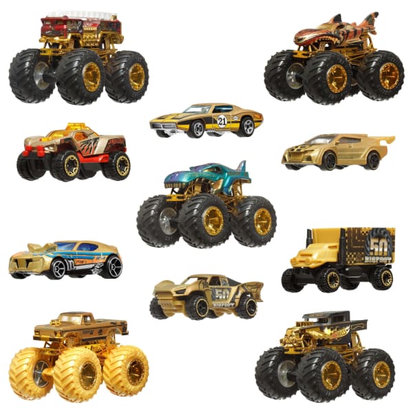 mattel Hot Wheels Monster Trucks Trophy Champions Collection 5 1:64 Scale Toy Trucks & 6 Die-Cast Cars