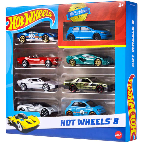 Mattel Hot Wheels Set Of 8 Basic Toy Cars & Trucks In 1:64 Scale Including 1 Exclusive Car Styles May Vary
