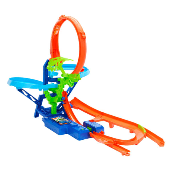 Mattel Hot Wheels Stunt Tracks Mid-AIr Crash Playset With 1:64 Scale Die-Cast Toy Car & Motorized Booster