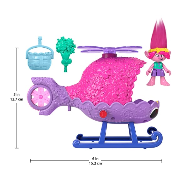 Mattel Imaginext Dreamworks Trolls Poppy Figure And Toy Helicopter For Preschool Pretend Play 4 Pieces