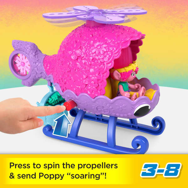 mattel Imaginext Dreamworks Trolls Poppy Figure And Toy Helicopter For Preschool Pretend Play 4 Pieces