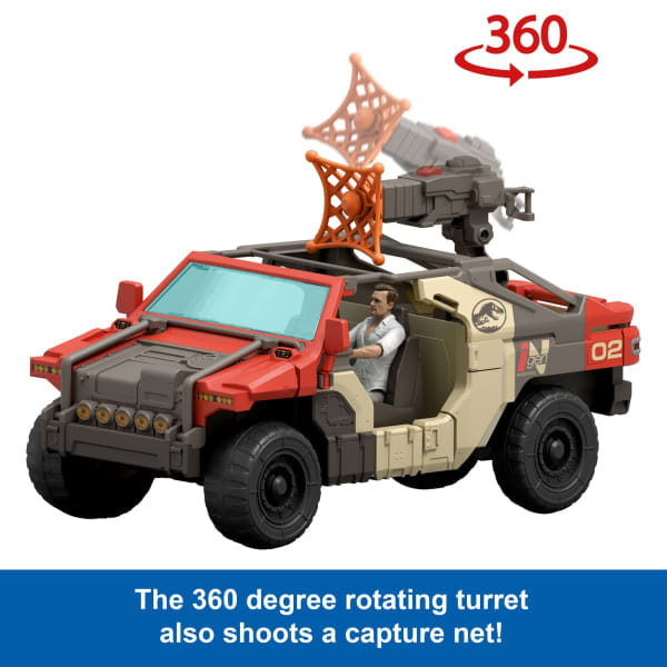 Mattel Jurassic World Rebirth Launch ‘n Battle Vehicle With 1 Human & 1 Raptor Figure Turret & Projectiles