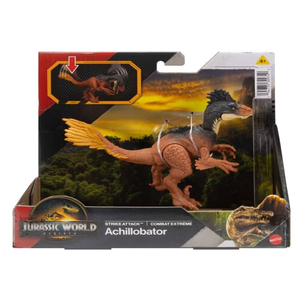 mattel Jurassic World Rebirth Strike Attack Achillobator Dinosaur Toy Single Strike Action Authentic & Posable