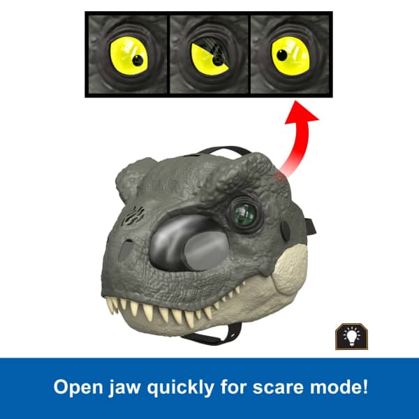 Mattel Jurassic World Rebirth T-Rex Rage N Roar Mask With Led Light Up Eyes Feature 3 Level Effects