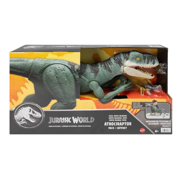 Mattel Jurassic World Super Colossal Dinosaur Pack With 1 XL 37 Inch Long Atrociraptor 4 Minis