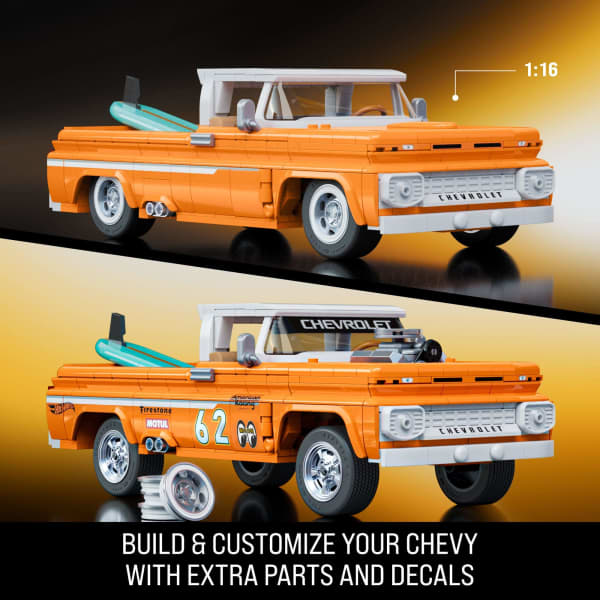 Mattel Mattel Brick Shop Hot Wheels Custom ’62 Chevy Pickup Building Toy Kit (858 Pieces) For Collectors