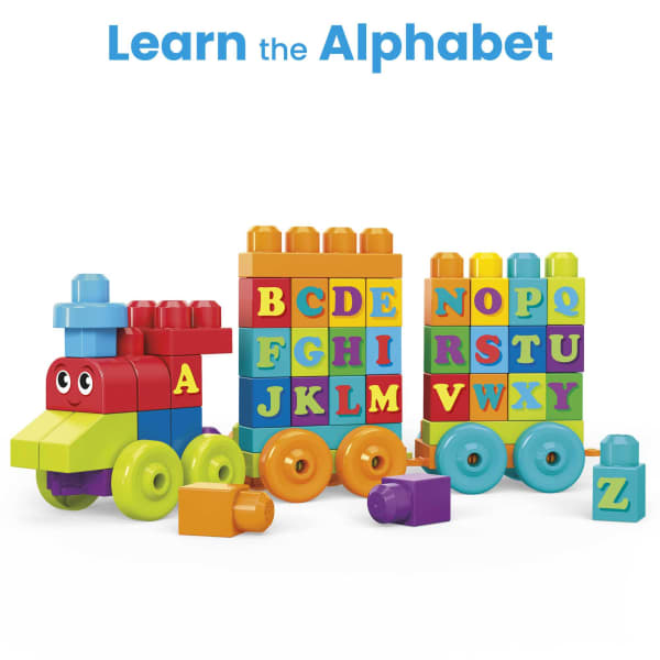 Mattel MEGA BLOKS ABC Learning Train Fisher Price Building Toy Blocks (60 Pieces) For Toddler