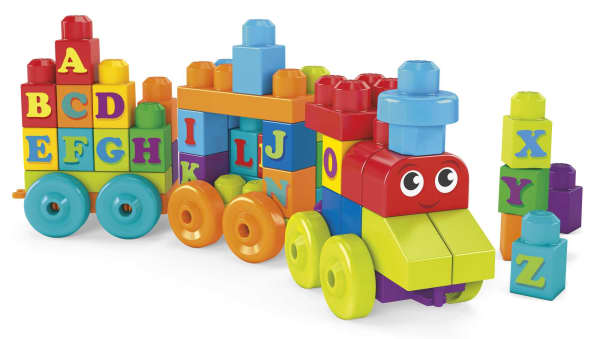mattel MEGA BLOKS ABC Learning Train Fisher Price Building Toy Blocks (60 Pieces) For Toddler