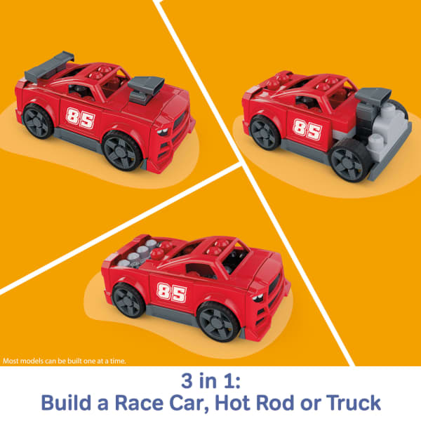 Mattel MEGA BLOKS Build & Go Race Car Block Toy With Rolling Wheels (26 Pieces) For Kids