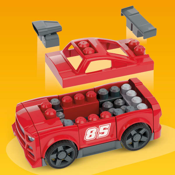 Mattel MEGA BLOKS Build & Go Race Car Block Toy With Rolling Wheels (26 Pieces) For Kids