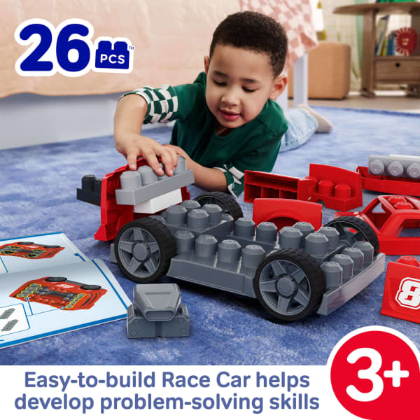 mattel MEGA BLOKS Build & Go Race Car Block Toy With Rolling Wheels (26 Pieces) For Kids