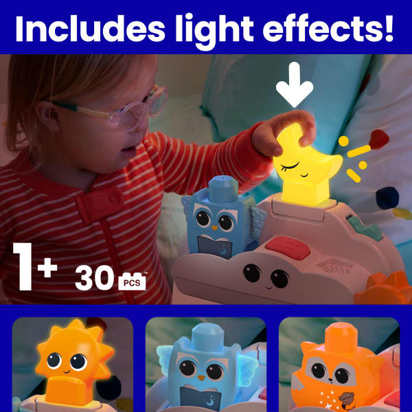 Mattel MEGA Bloks Fisher- Price Rise & Snooze Night Light Sensory Block Toy (30 Pieces) For Toddler