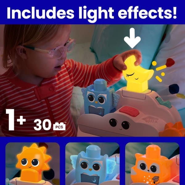 Mattel MEGA BLOKS Fisher- Price Rise & Snooze Night Light Sensory Block Toy (30 Pieces) For Toddler