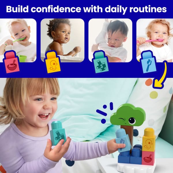 Mattel MEGA BLOKS Fisher- Price Rise & Snooze Night Light Sensory Block Toy (30 Pieces) For Toddler