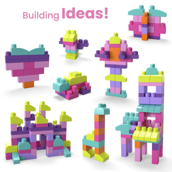 Mattel MEGA Bloks Fisher-Price Toy Blocks Pink Big Building Bag With Storage (80 Pieces) For Toddler
