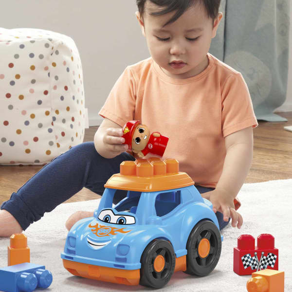 Mattel MEGA BLOKS Ricky Race Car Fisher Price Toy Blocks With 1 Figure (6 Pieces) For Toddler