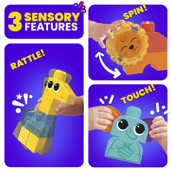 mattel MEGA Bloks Rock N Rattle Safari Sensory Building Toys For Toddlers 1-3 (15 Pcs)