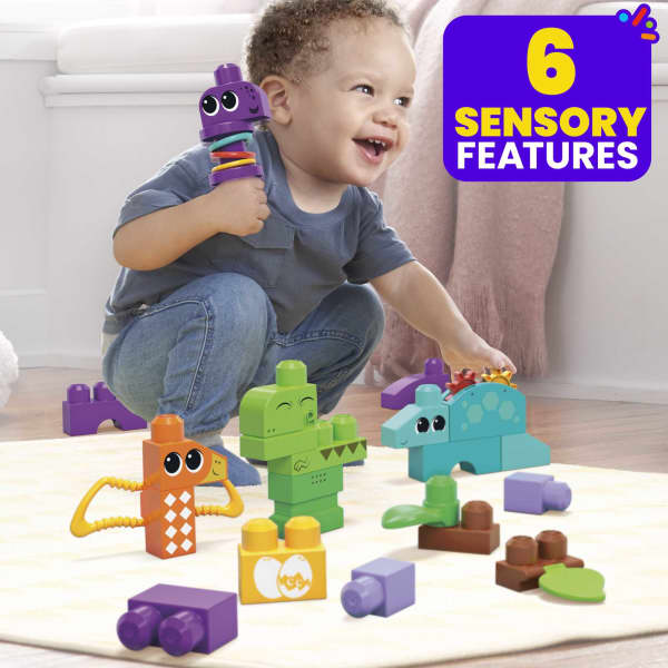 mattel MEGA Bloks Squeak 'n Chomp Dinos Sensory Building Toys For Toddlers 1-3 (24 Pcs)