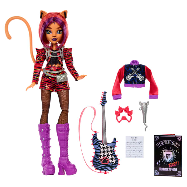 mattel Monster High Fearbook Toralei Fashion Doll With Varsity Jacket Yearbook And Music Accessories
