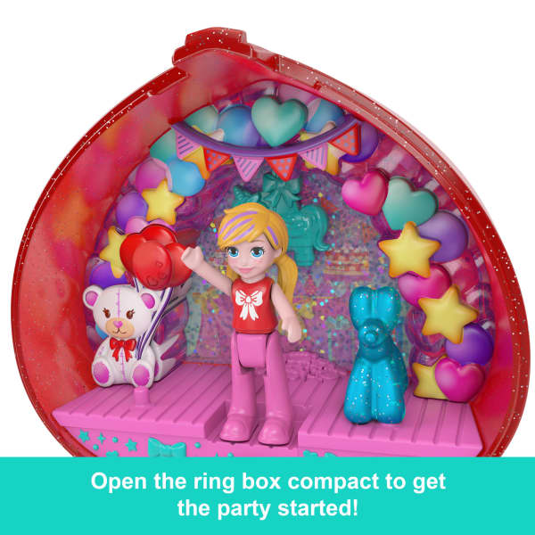 Mattel Polly Pocket Doll & Playset Mattel 80th Anniversary Ring Box Jewelry Box With Pet And Wearable Ring Celebration Theme