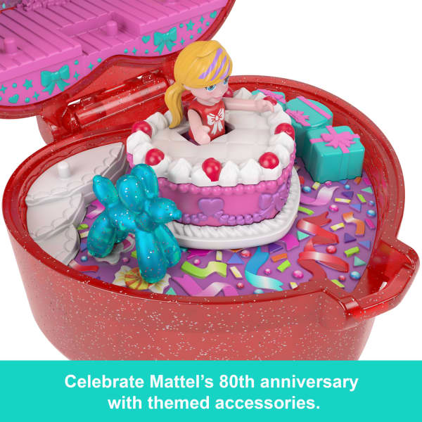 Mattel Polly Pocket Doll & Playset Mattel 80th Anniversary Ring Box Jewelry Box With Pet And Wearable Ring Celebration Theme