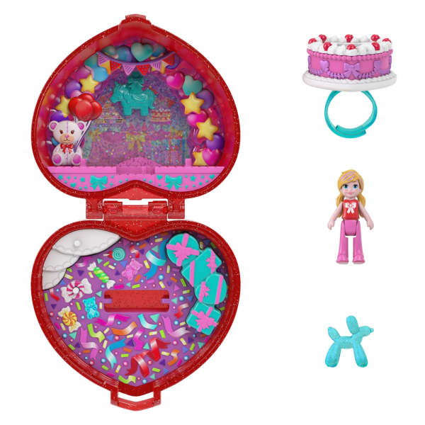 Mattel Polly Pocket Doll & Playset Mattel 80th Anniversary Ring Box Jewelry Box With Pet And Wearable Ring Celebration Theme