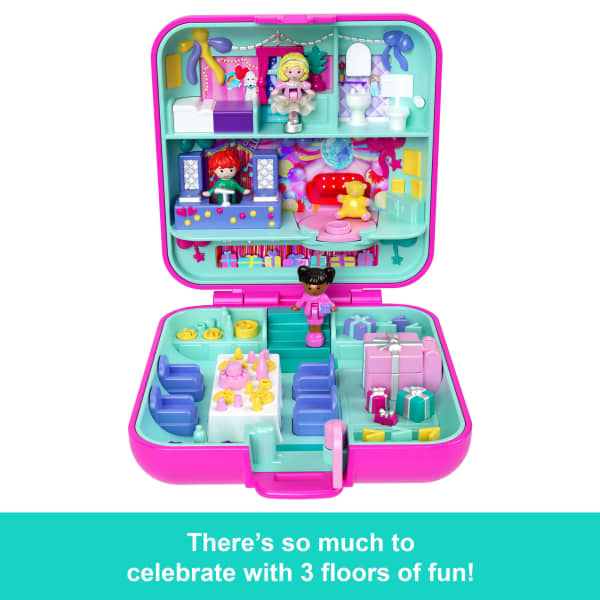 Mattel Polly Pocket Doll & Playset Mattel 80Th Heritage Compact Doll House With Celebration Theme 1 Pet And Furniture