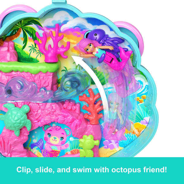 Mattel Polly Pocket Glitter Island Compact Playset With 1 Micro Mermaid Doll And Ocean Pets Travel Toy With Themed Accessories