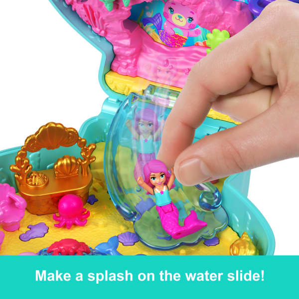 Mattel Polly Pocket Glitter Island Compact Playset With 1 Micro Mermaid Doll And Ocean Pets Travel Toy With Themed Accessories