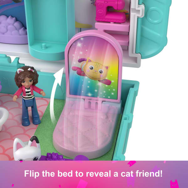 Mattel Polly Pocket Micro Dolls And Playset Gabby's Dollhouse Compact With 9 Accessories & Pet Cat Friends
