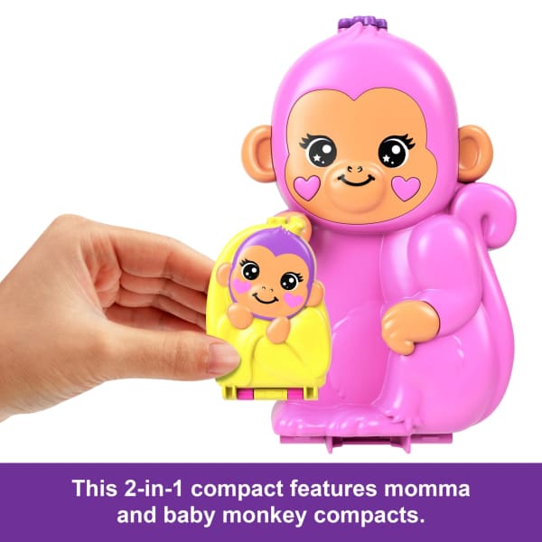 Mattel Polly Pocket Momma Monkey & Baby Playset With 2 Micro Dolls Pets & 13 Accessories 2-In-1 Purse & Toy