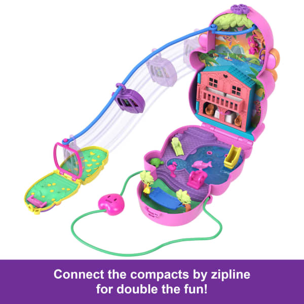 Mattel Polly Pocket Momma Monkey & Baby Playset With 2 Micro Dolls Pets & 13 Accessories 2-In-1 Purse & Toy