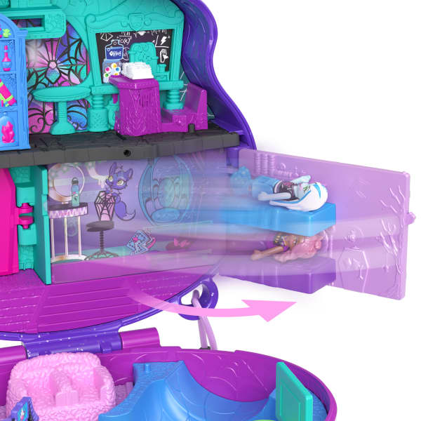 mattel Polly Pocket Monster High Compact With 3 Micro Dolls & 10 Accessories Opens To High School