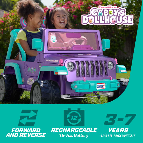 mattel Power Wheels Gabby's Dollhouse Jeep Wrangler Battery-Powered Ride-On Toy Vehicle With Sounds