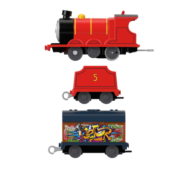 Mattel Thomas & Friends Graffiti James Motorized Toy Train Engine With Tender & Cargo Car For Kids