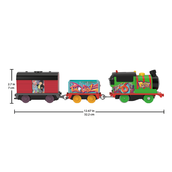 Mattel Thomas & Friends Graffiti Percy Motorized Toy Train Engine With Cargo Cars For Preschool Kids