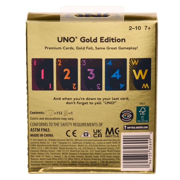 Mattel UNO Card Game Gold Edition For Kid Adult & Family Nights Collectible Deck With Foil Accents