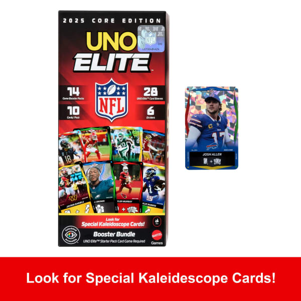 Mattel UNO Elite NFL Booster Bundle Set With 140 Elite Action Cards 2025 Core Edition (Players May Vary)