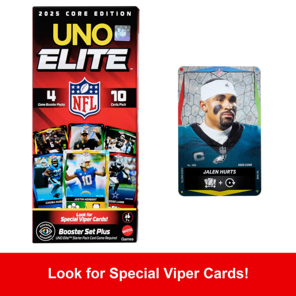 Mattel UNO Elite NFL Booster Set Plus With 40 Elite Action Cards 2025 Core Edition (Players May Vary)