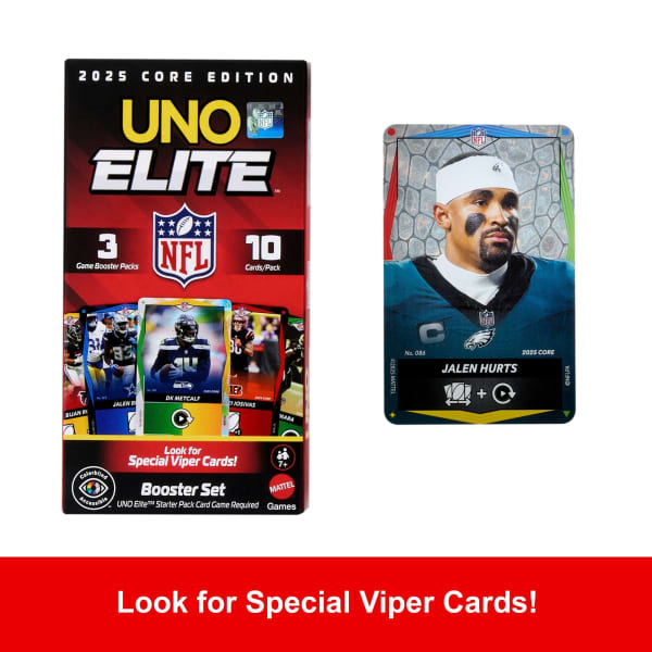 Mattel UNO Elite NFL Booster Set With 30 Elite Action Cards 2025 Core Edition (Players May Vary)