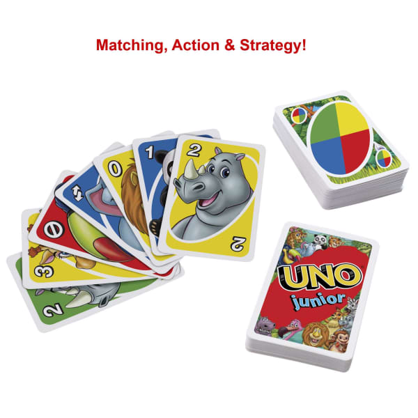Mattel UNO Junior Card Game For Kids With Simple Rules & Animal Matching For 2-4 Players