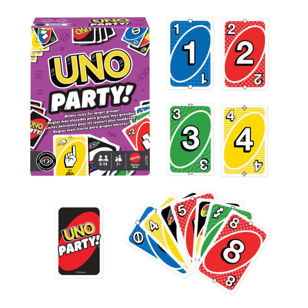 Mattel UNO Party Card Game For Large Groups Kids Adults & Family Nights 6 To 14 Players Ages 7+ Years